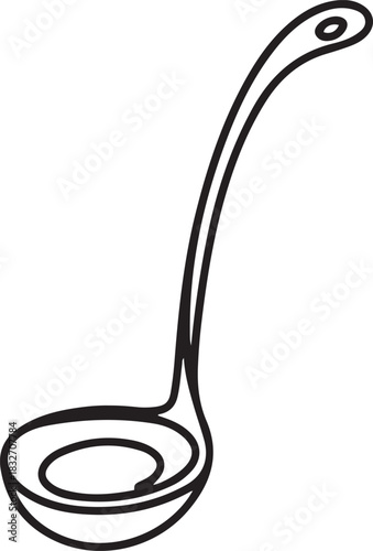 Continuous one single line drawing Kitchen ladle Kitchen tools icon vector illustration concept, Soup ladle one continuous line drawing, Vector. one line Icon drawing