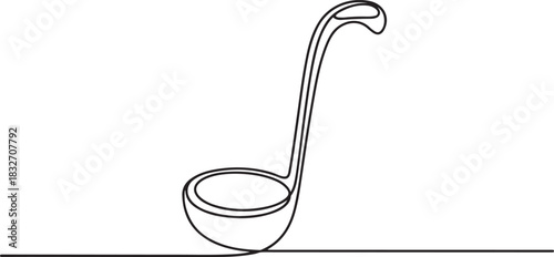 Continuous one single line drawing Kitchen ladle Kitchen tools icon vector illustration concept, Soup ladle one continuous line drawing, Vector. one line Icon drawing