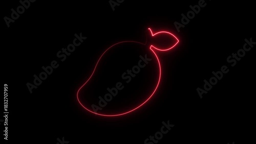 Red Neon Mango Outline Glowing on Black Background Abstract Fruit Symbol Motion Graphics video