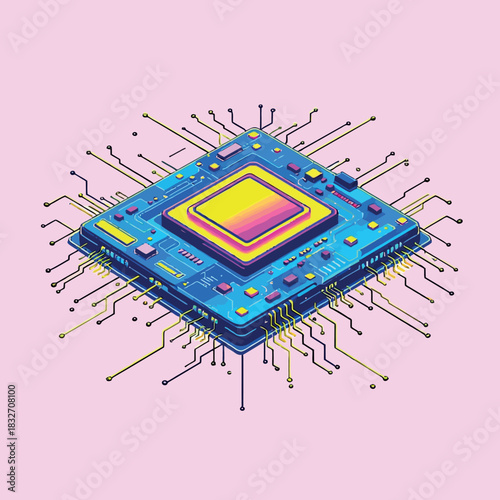 Vsai cpu microchip processing data on circuit board