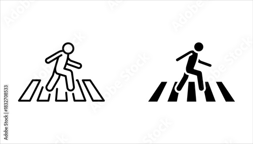 Crosswalk icon set. Pedestrian crossing sign. Zebra crossing simple on white background