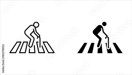 Crosswalk icon set. Pedestrian crossing sign. Zebra crossing simple on white background