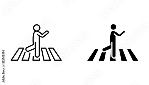 Crosswalk icon set. Pedestrian crossing sign. Zebra crossing simple on white background