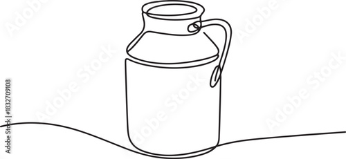 Continuous one line drawing of an vintage milk can, The milk can is drawn in one line. Continuous line. Minimalistic graphics. one line Icon drawing