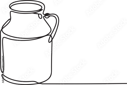 Continuous one line drawing of an vintage milk can, The milk can is drawn in one line. Continuous line. Minimalistic graphics. one line Icon drawing