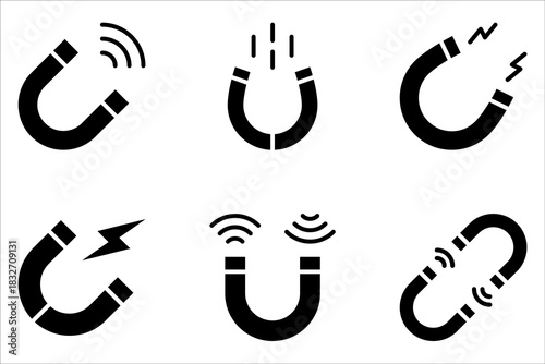 magnet icons set, vector, sign, symbol, logo, illustration, editable stroke on white background