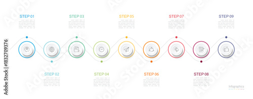 Infographic 9 options design elements for your business data. Vector Illustration.