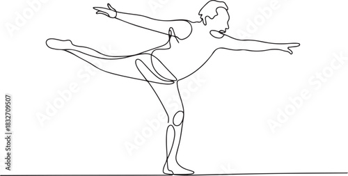Old man doing gymnastics. Oldman exercise concept one-line drawing. one line Icon drawing