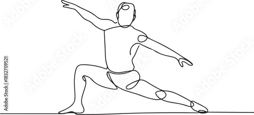 Old man doing gymnastics. Oldman exercise concept one-line drawing. one line Icon drawing