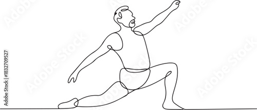 Old man doing gymnastics. Oldman exercise concept one-line drawing. one line Icon drawing