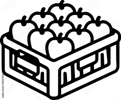 Bountiful Harvest: Crate Apples Black White | Clean, isolated vector art for creative projects.
