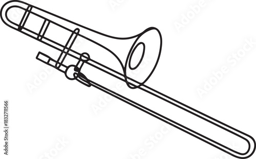 Trombone continuous one line drawing pro vector illustration, Thin line icon. one line Icon drawing