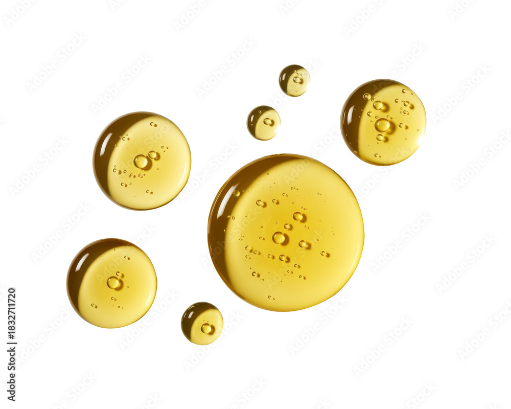 Fototapeta premium Golden Liquid Drops on White Background