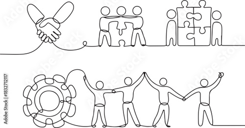 social collaboration continuous line editable stroke line, continuous one line drawing teamwork icons concept. single line vector illustration. one line Icon drawing