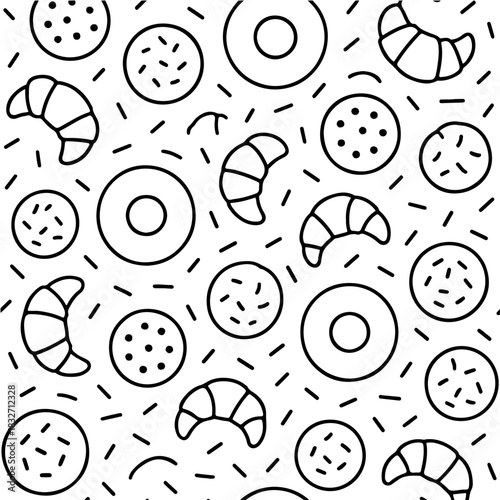 Cookies and Donuts Monochrome Line Pattern