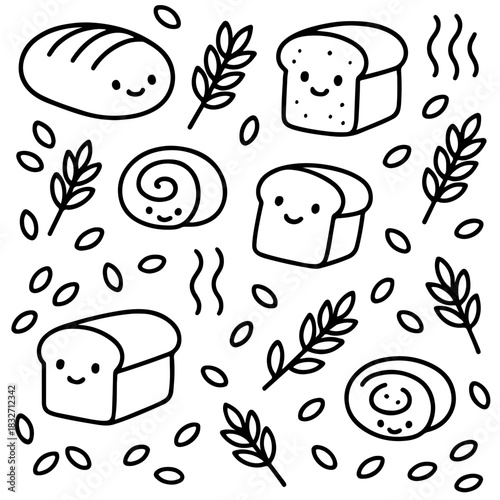 Homemade Bread Cute Minimal Line Pattern