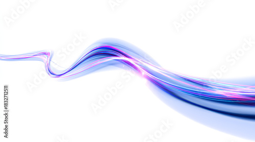 Light trail wave, fire path trace line, car lights, optic fiber and incandescence curve twirl, abstract background in blue and purple neon glow colors on white background Stock Illustration
