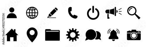 Web icon set. Home, location, call, at, email, address, globe, chat, message, mail, telephone, information, support, search, website, icon. Contact and web icons set. Website set icon vector.