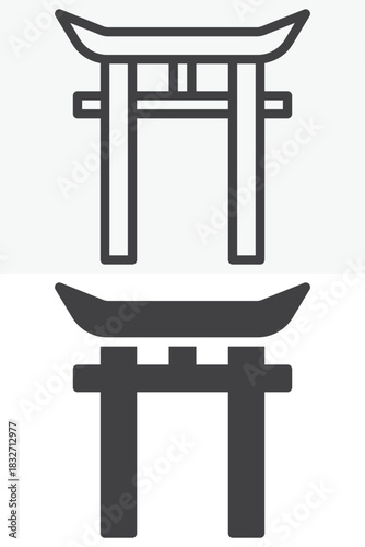 Shinto shrine vector icon in line and solid different style