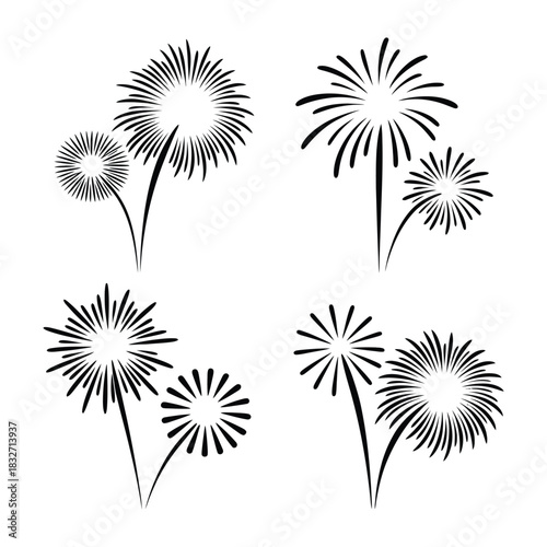 Firework trails shooting up Vector, Silhouette, Illustration