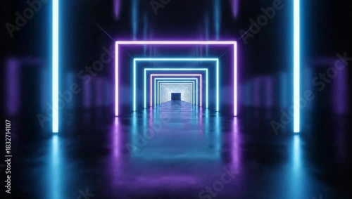 Futuristic Neon Tunnel with Blue and Purple Lights – Cyberpunk VJ Loop