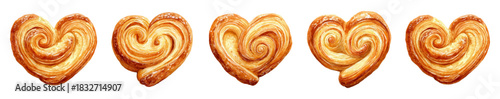 Heart shaped palmiers, a sweet puff pastry cookie, providing a delightful and romantic treat for valentine's day celebrations, love, or special occasions, isolated on a transparent background