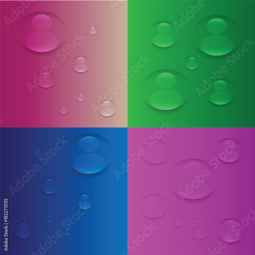 Water droplets on abstract gradient backgrounds. Vector Illustration of realistic water droplets.