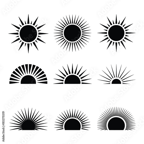 Rising sun Vector, Silhouette, Illustration