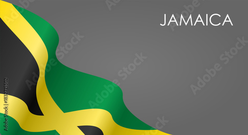 Jamaican flag waving on gray background layout. Vector illustration.