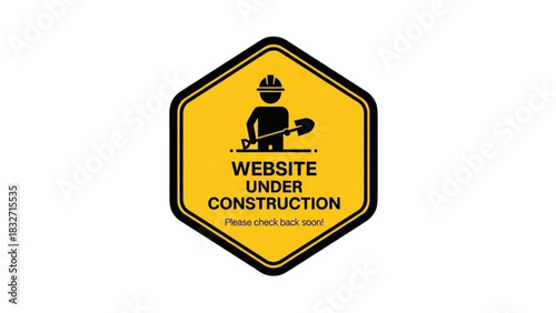 Website Under Construction Signage with Worker Icon and Text
