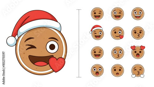 Festive Gingerbread Cookie Emoji with Santa Hat Spreading Holiday Cheer