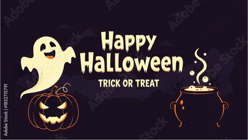 Happy Halloween spooky ghost icons and greeting card design