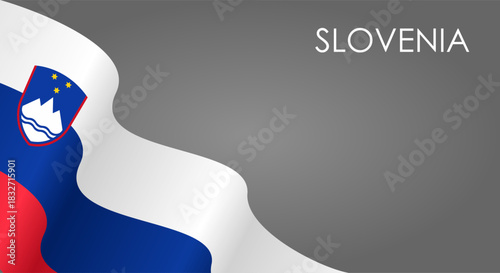 Slovenian flag waving on gray background layout. Vector illustration.