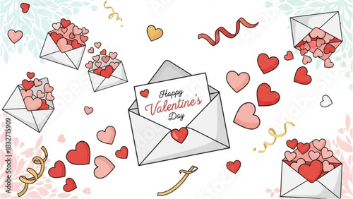 Valentine's Day Hearts and Envelopes Illustration Festive Holiday Design