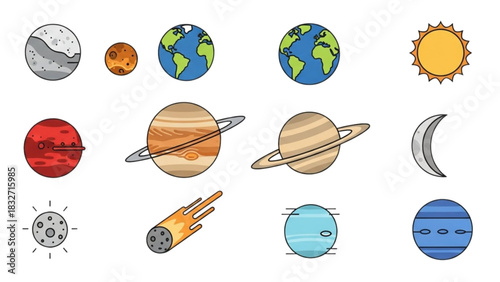 Collection of Celestial Bodies and Planets in Solar System
