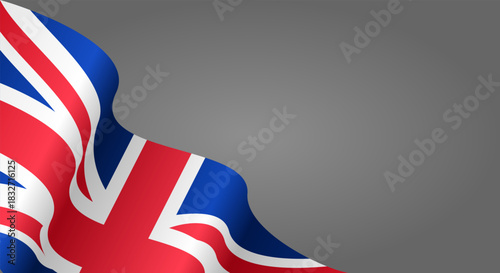 British flag waving on gray background layout. Vector illustration.