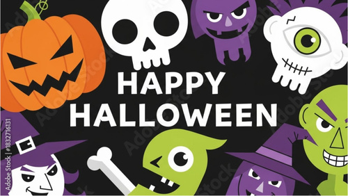 Festive Halloween Celebration A Spooktacular Gathering of Characters and Greetings