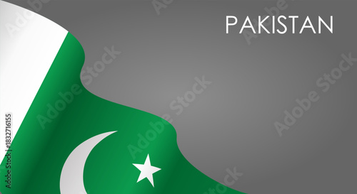 Pakistani flag waving on gray background layout. Vector illustration.