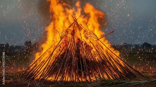 Vibrant Holika Dahan Bonfire Celebration During Chhoti Holi with Fireworks and Traditional Rituals