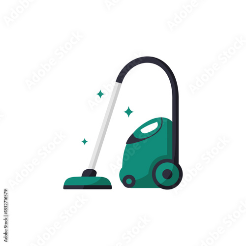 Modern Green Vacuum Cleaner Flat Icon for Household Cleaning Service