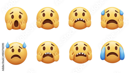 Collection of Shocked Face Emojis Expressing Surprise, Fear, and Disbelief Clearly
