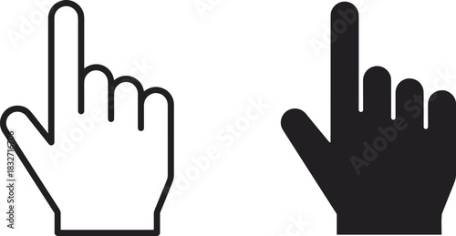 Click Pointer Hand Cursor Icon Outline and Solid Silhouette Set, Web Navigation Interface Element, Touch Selection Symbol Graphic