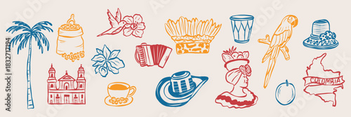 Billede på lærred Hand drawn Colombia elements set