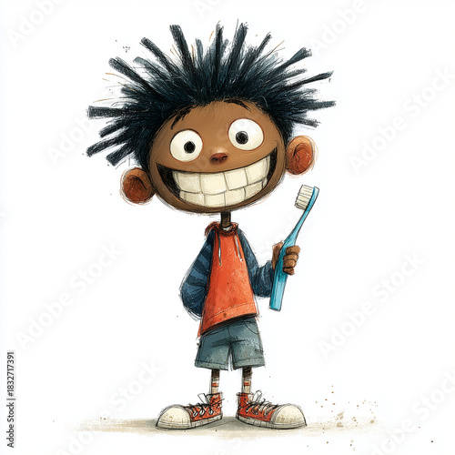 Young Smiling African Boy holding a Tooth Brush