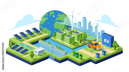 Flat Design Climate Change Solutions Action Plan Infographic Vector Illustration