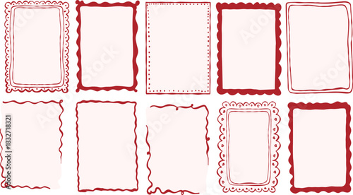 Whimsical hand drawn Doodle Wavy Frame set. Vintage doodle border. Minimalist frames, mediterranean Coastal Isolated Vector illustration. Coquette Squiggle Doodle Frame