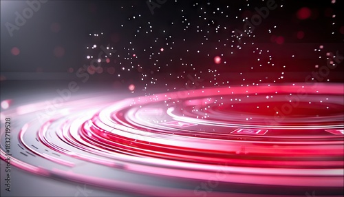 Abstract image of red data rings with particles floating in the dark background.