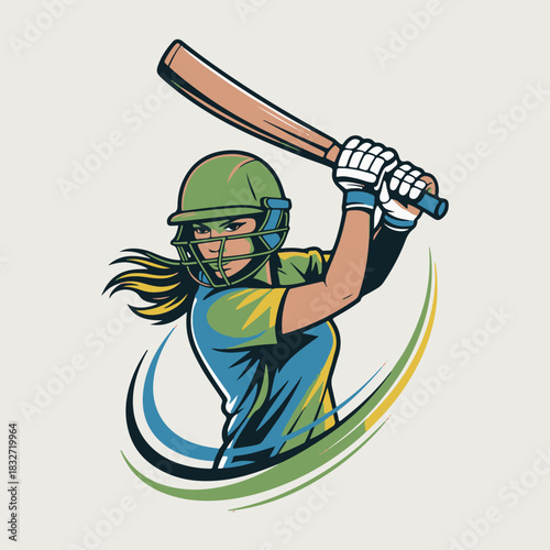 woman cricketer player vector illustration