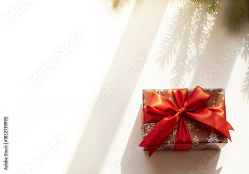 Clean White Background with Single Festive Gift Box
