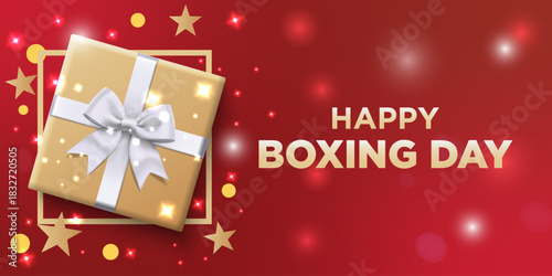 Happy Boxing Day Celebration with Gift Box and Festive Background